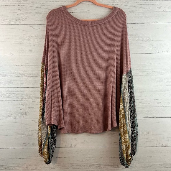 Altar’d State Blush Boho Printed Bishop Sleeve Top Size L - Picture 2 of 7
